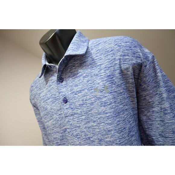 Under Armour Golf Polo HeatGear Loose Marled Blue Athletic Golf Shirt Mens XL - Picture 2 of 9